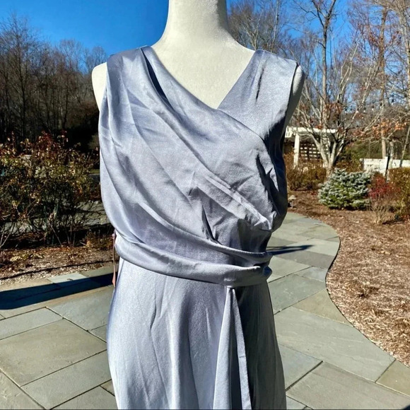 NWT BHLDN Espen Satin Maxi Dress Long MOB Fog Blue Grey 8 - Picture 5 of 12